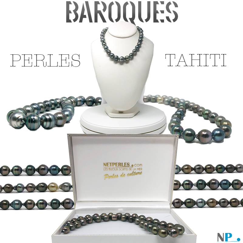 Colliers de perles baroques de tahiti, perles noires, perles de polynesie, colliers modes, prix excellents